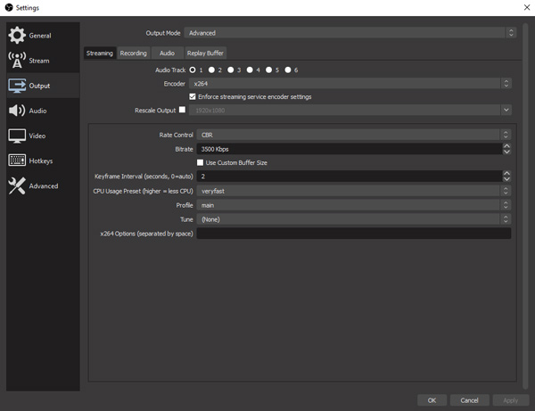 OBS Ausgabemodus ändern