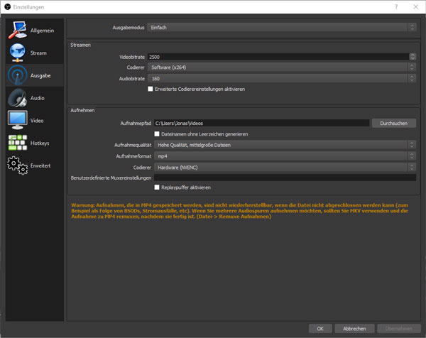 OSB Studio: Einstellungen für die Aufnahme