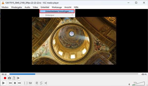 Temporäre Untertitel mit VLC hinzufügn