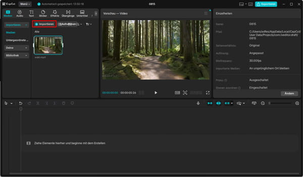 Video auf CapCut importieren