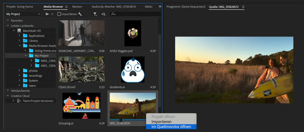 Video in Premiere Pro laden