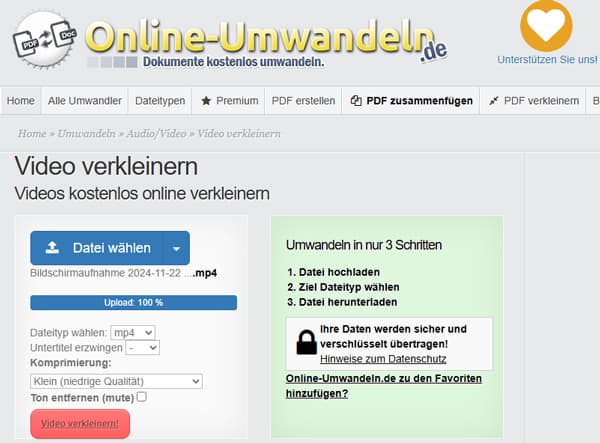 Video mit Online-Umwandeln verkleinern