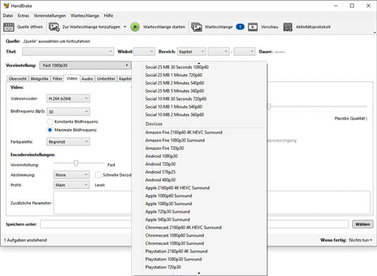 Videoauflösung ändern mit HandBrake