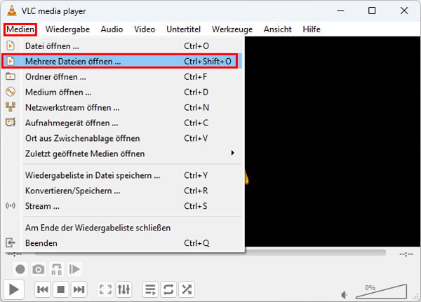 Mehrere Dateien in VLC öffnen