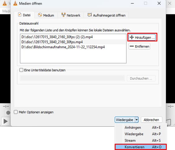 MP4-Videos in VLC laden
