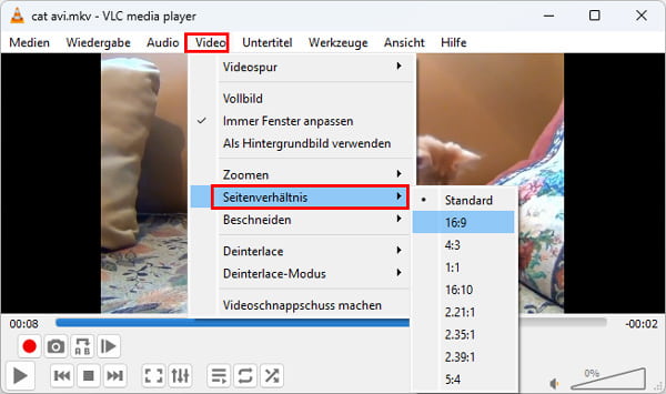 Video-Seitenverhältnis mit VLC ändern