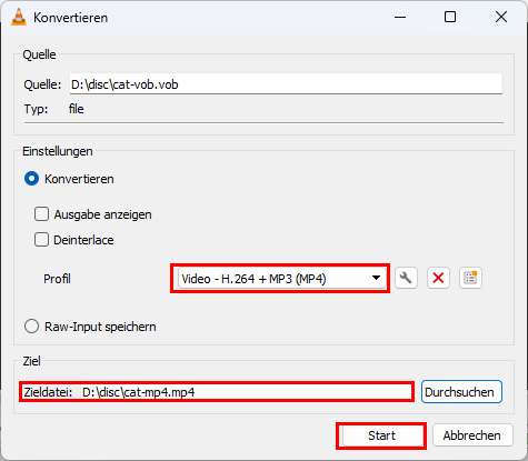 VOB mit VLC auf MP4 umwandeln