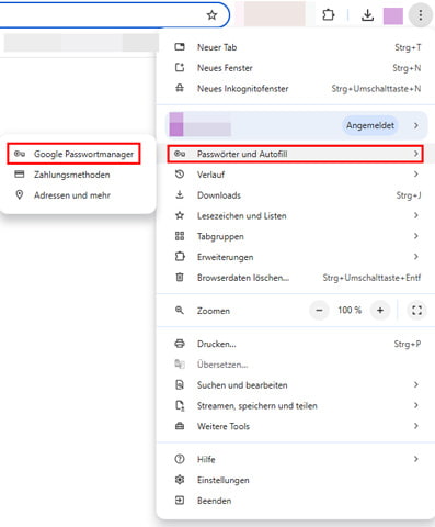 Google Passwortmanager öffnen