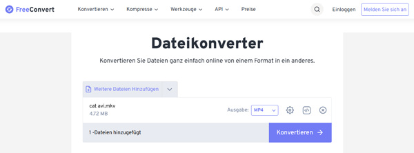 MKV-Datei in FreeConvert laden