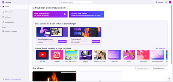 Neues Video mit Clipcamp erstellen