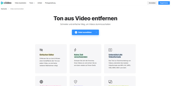 Ton von Video mit Clideo entfernen