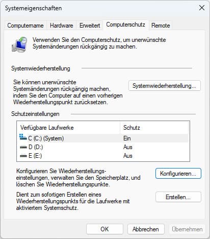 Computerschutz von Systemlaufwerk überprüfen