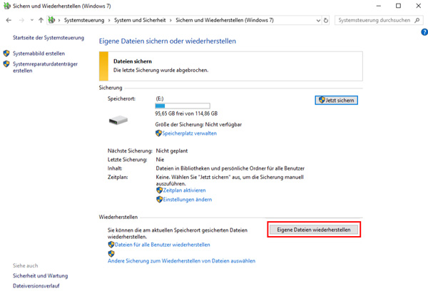 Eigene Dateien wiederherstellen