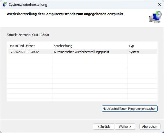 einen Wiederherstellungspunkt erstellen