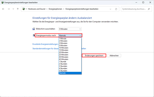 Energiesparmodus deaktivieren