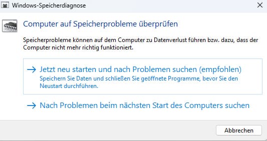 Speicherprobleme mit Windows-Speicherdiagnose überprüfen
