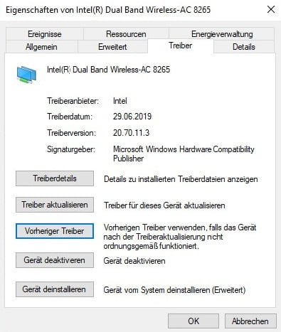 Vorheriger Treiber auswählen