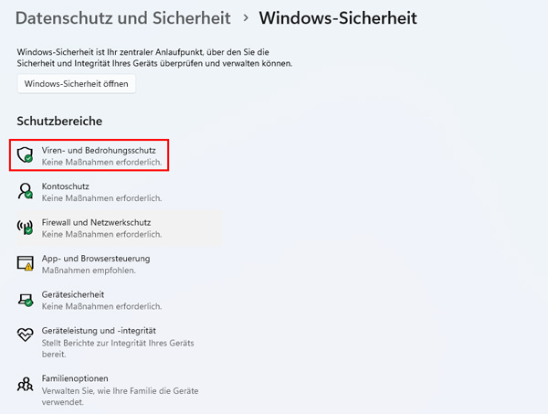 Windows Defender über Einstellungen öffnen