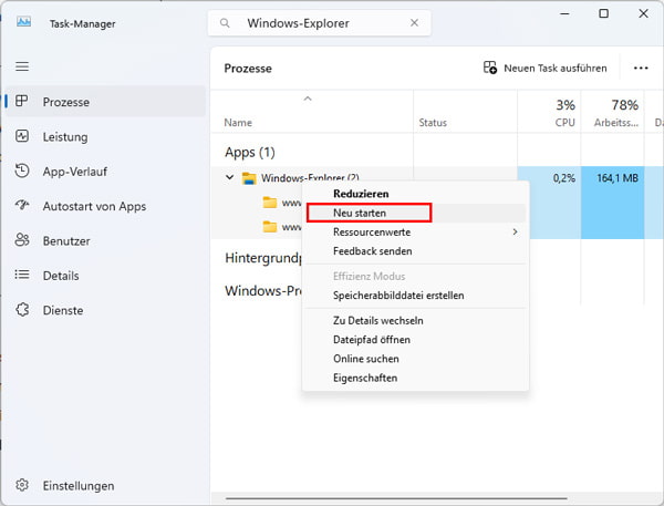 Task-Manager neu starten