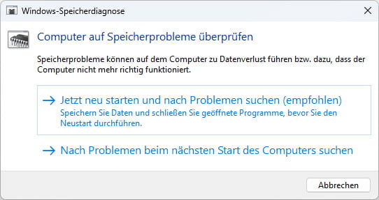 Windows Speicherdiagnose ausführen