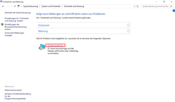 Windows Systemwiederherstellung finden
